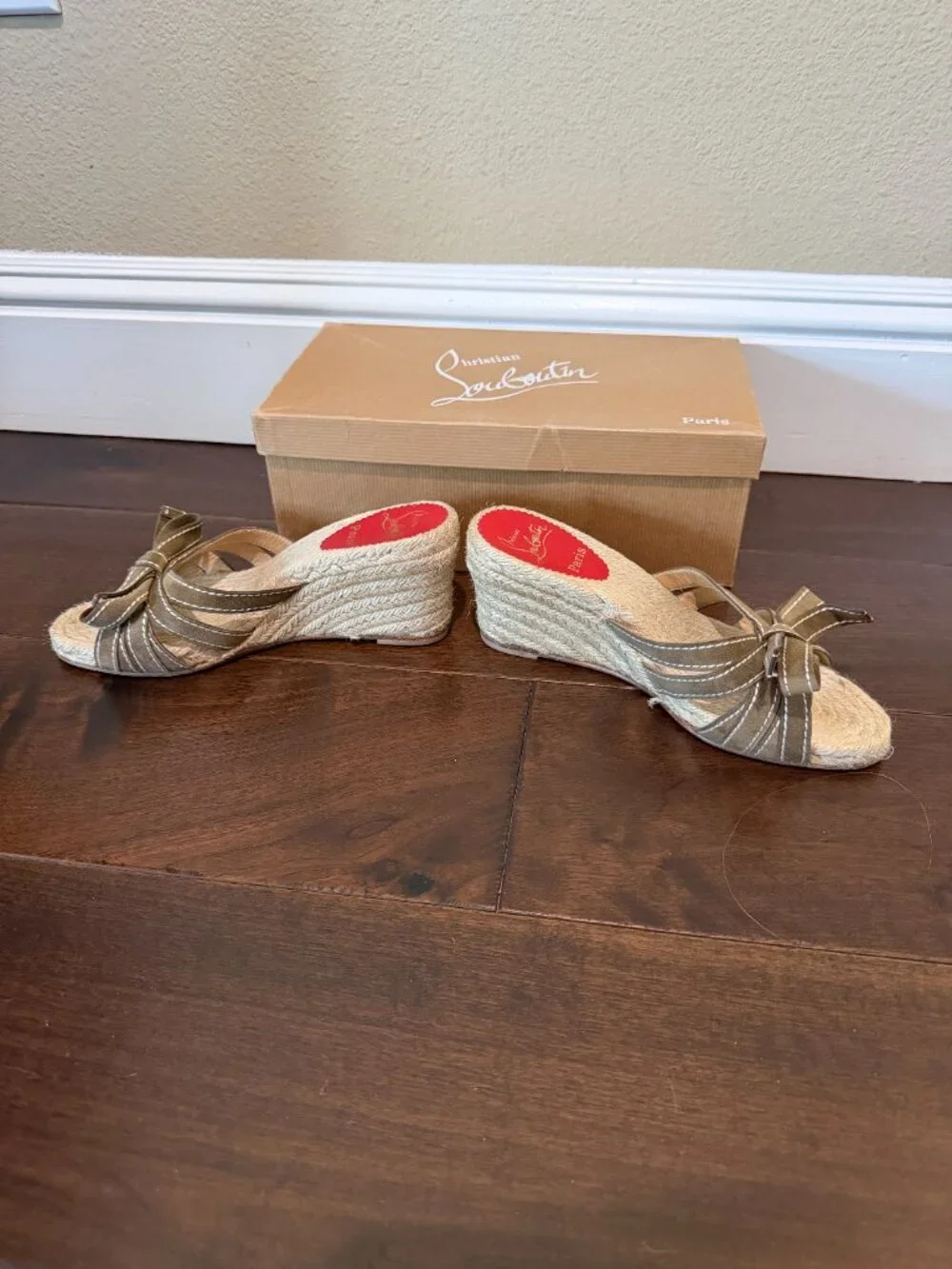 Christian Louboutin Tiburon Natural Strappy Wedge Heels Sandals Size 8